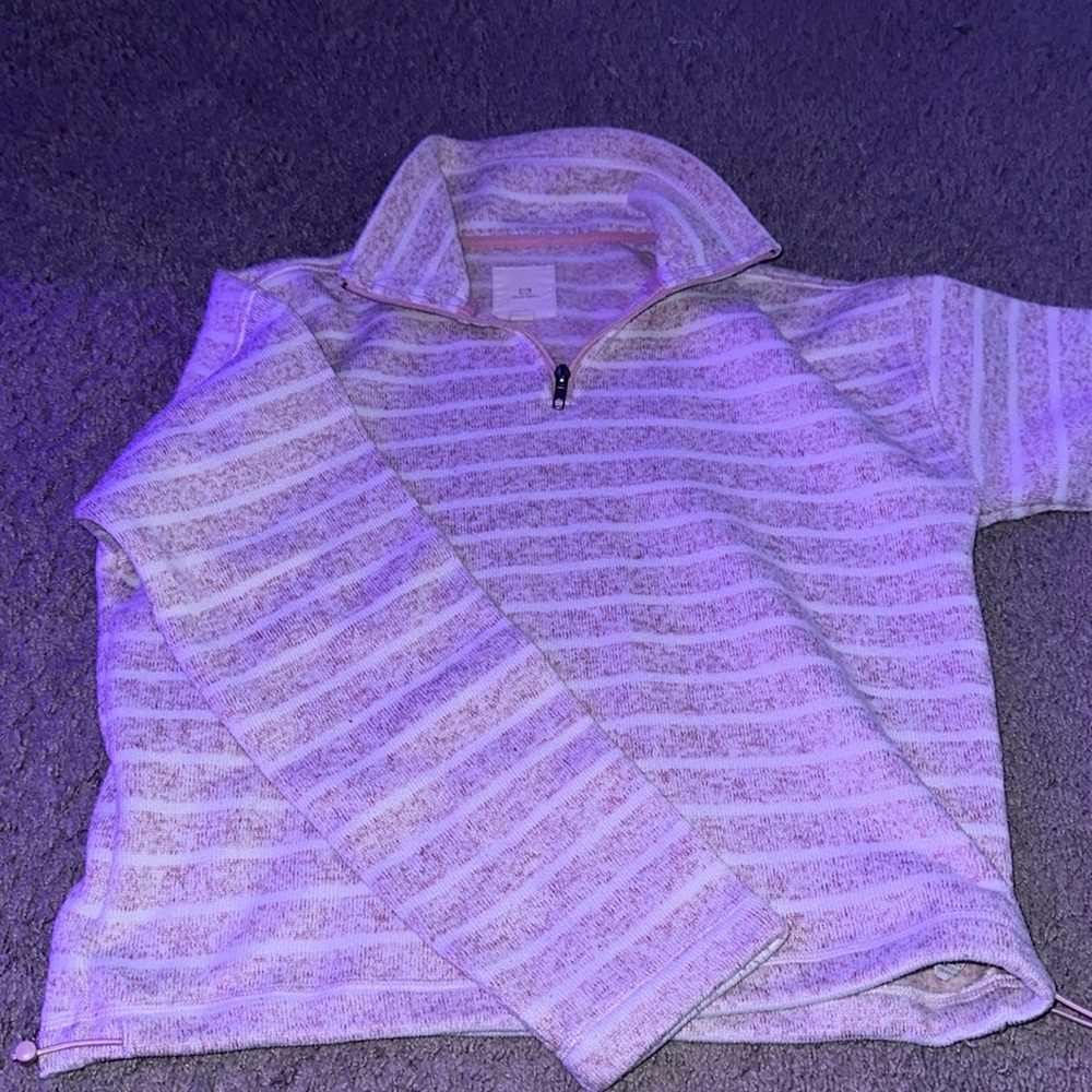 pink striped collared sweater. size small